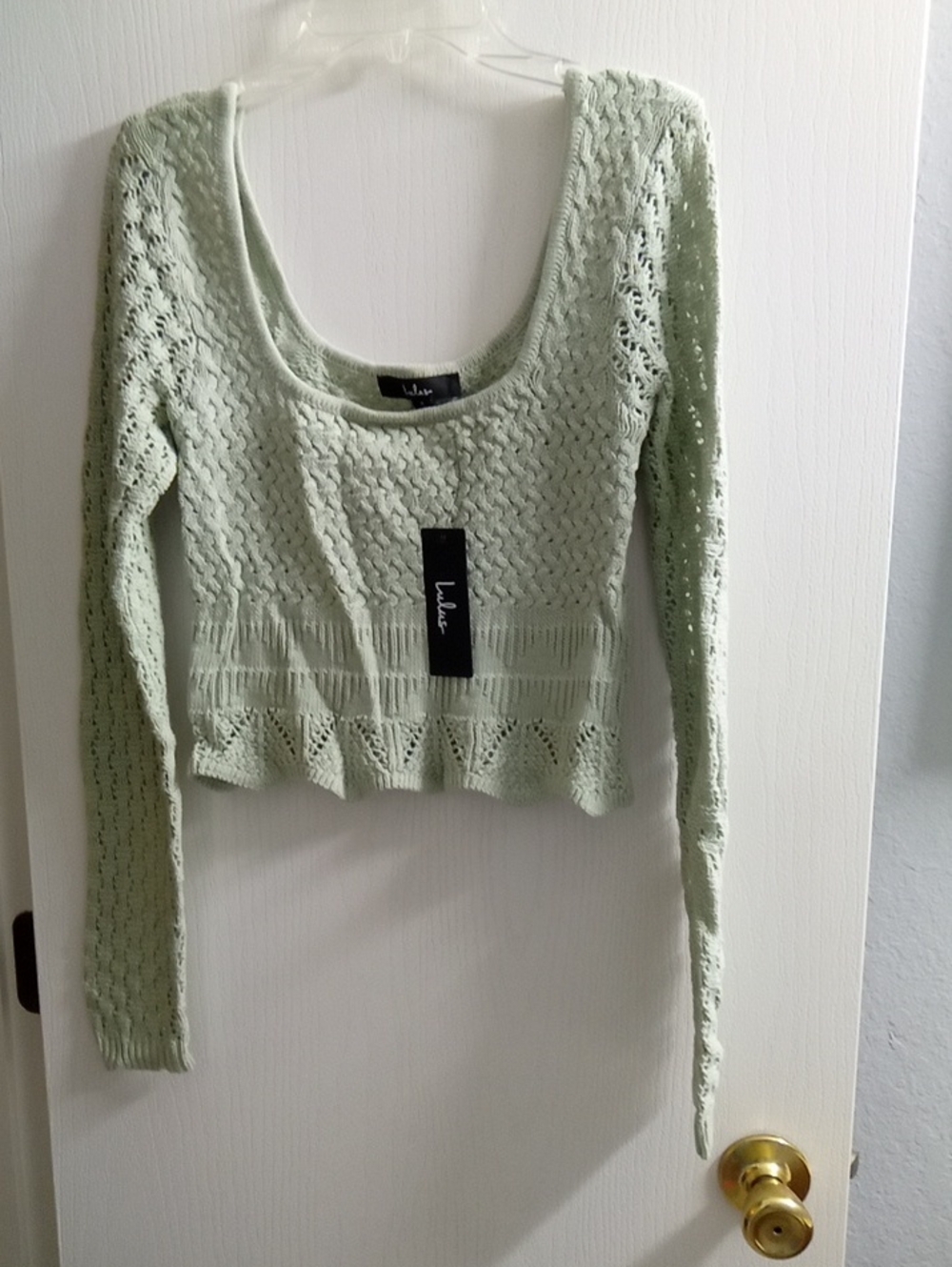 Lulu's Mint Green Crochet Scoop-Neck Crop Top